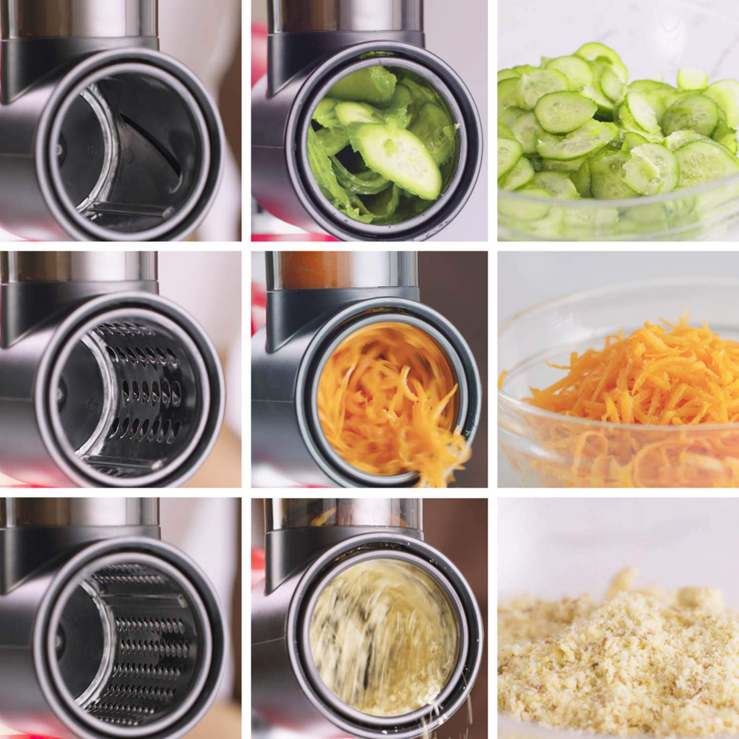 InnoMoon Slicer Shredder cuchillas 360° para rebanar y rallar variados.