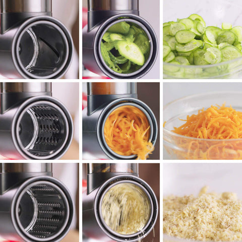 InnoMoon Slicer Shredder cuchillas 360° para rebanar y rallar variados.