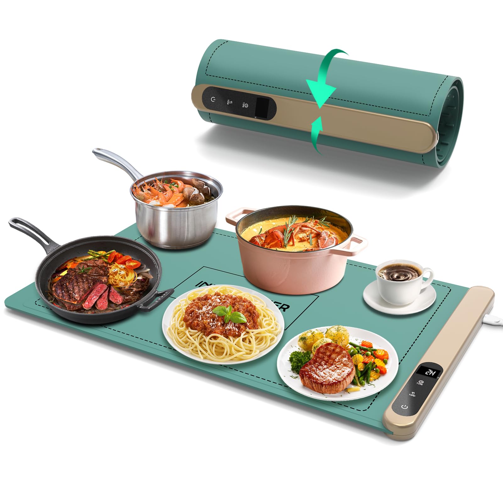 INNOWARMER tapete calentador de alimentos con superficie completa para servicio caliente.