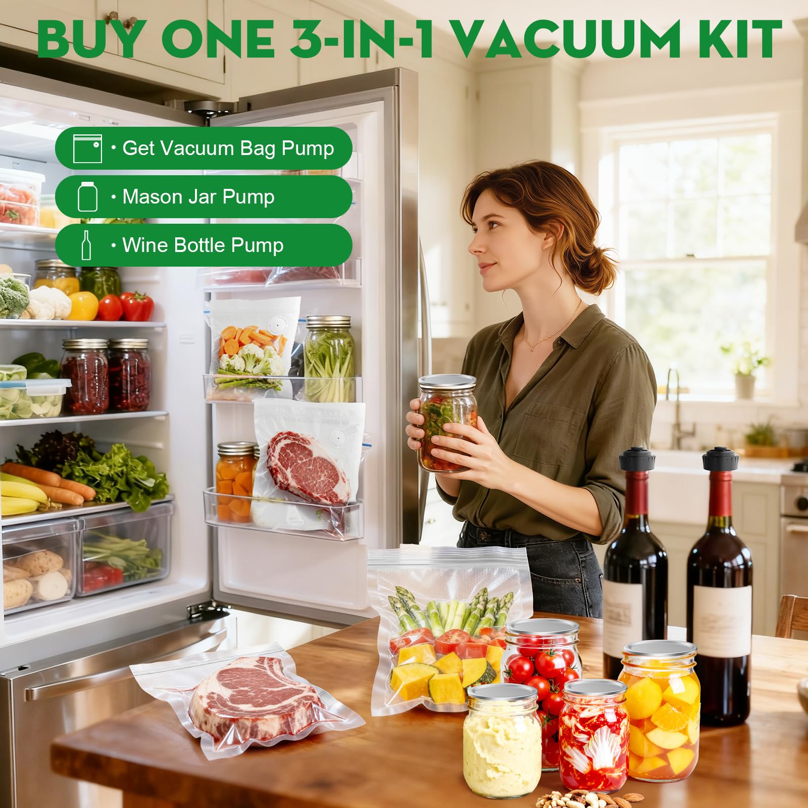 Innoworld Selladora al Vacío para tarros Mason, ideal para almacenamiento reutilizable.
