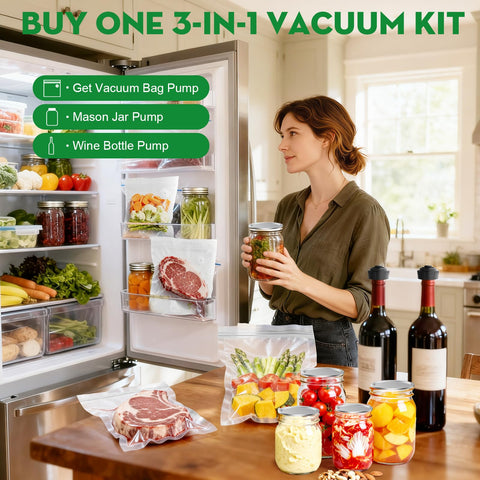 Innoworld Selladora al Vacío para tarros Mason, ideal para almacenamiento reutilizable.