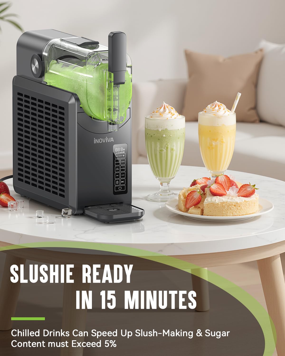 INOVIVA Slushie con pantalla LED, selección de presets fácil.