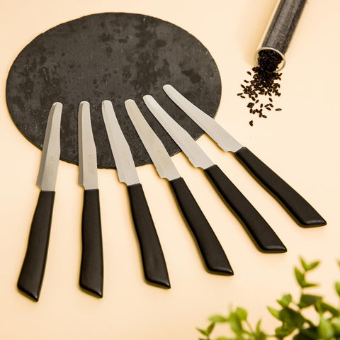 Cuchillo serrado para carne Inoxbonomi, 11 cm, mango negro.