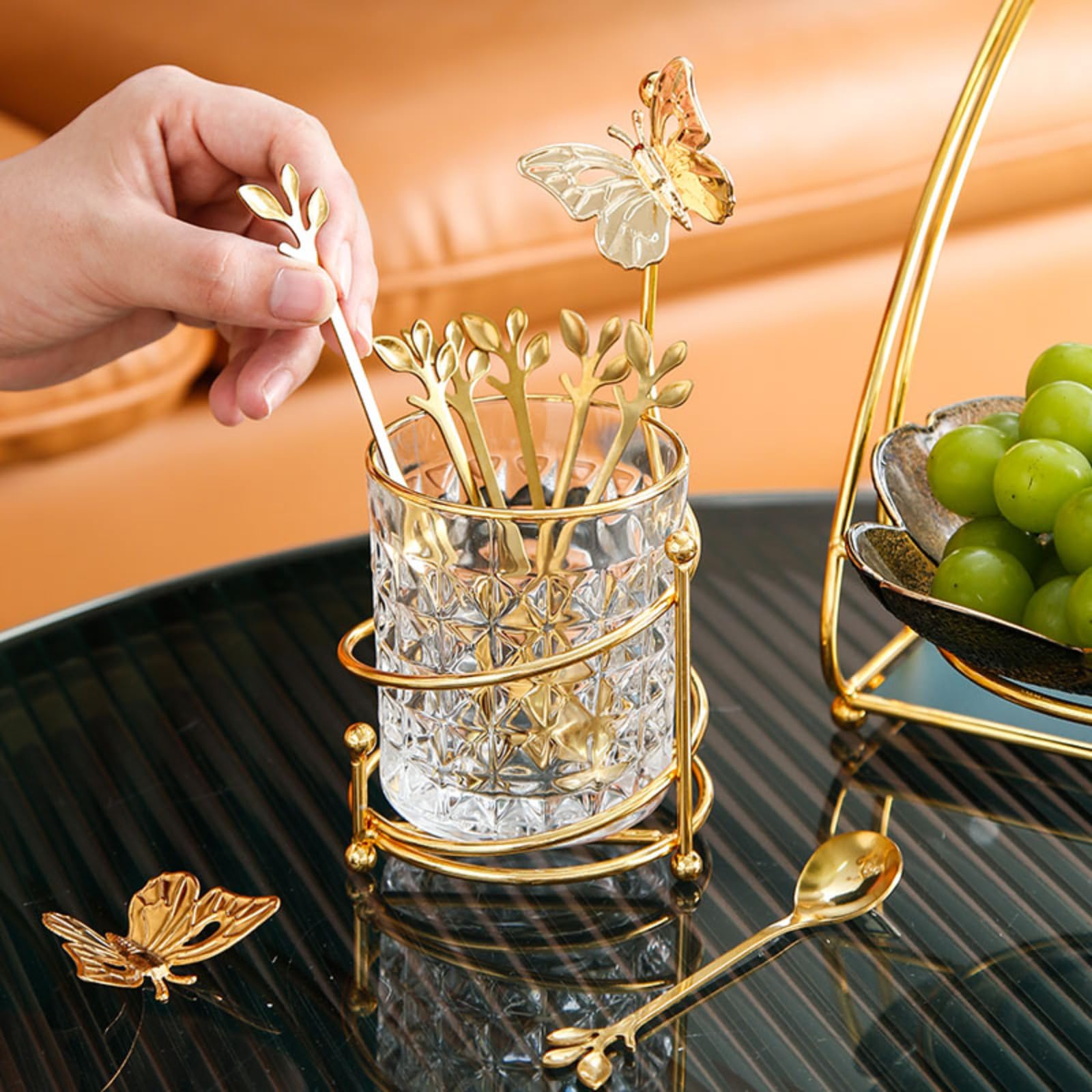 Conjunto INPROPEXT: cucharas de café doradas con porta-cristal.
