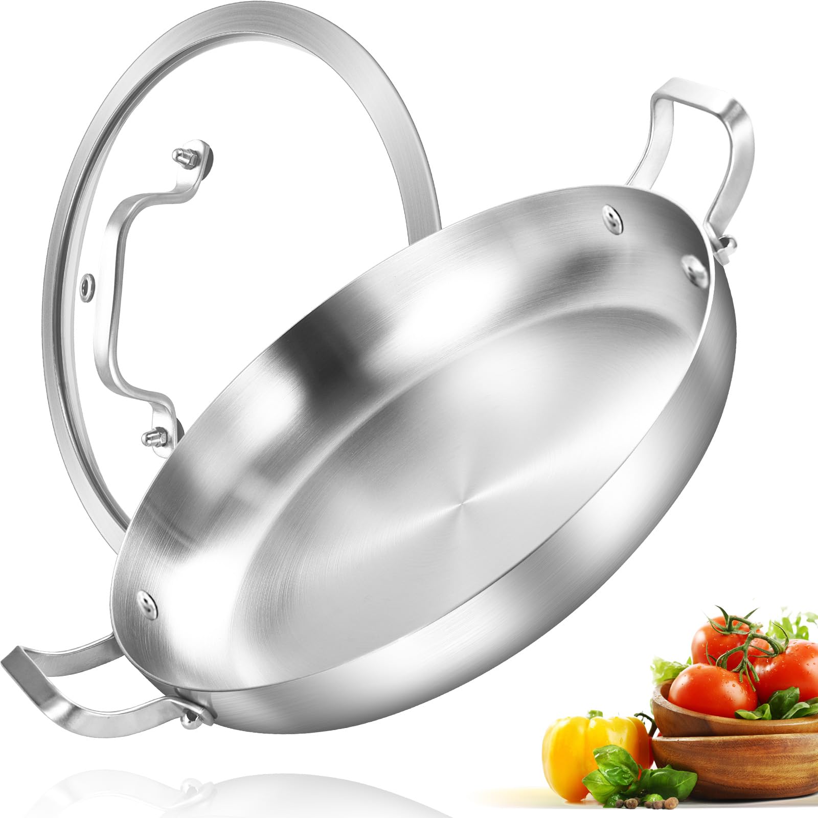 Paellera Inqibee de 14 pulgadas con tapa, distribución de calor rápida para paella perfecta.