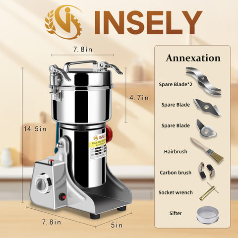 INSELY molinillo de grano 750g, interior con motor de cobre, duradero para uso diario.