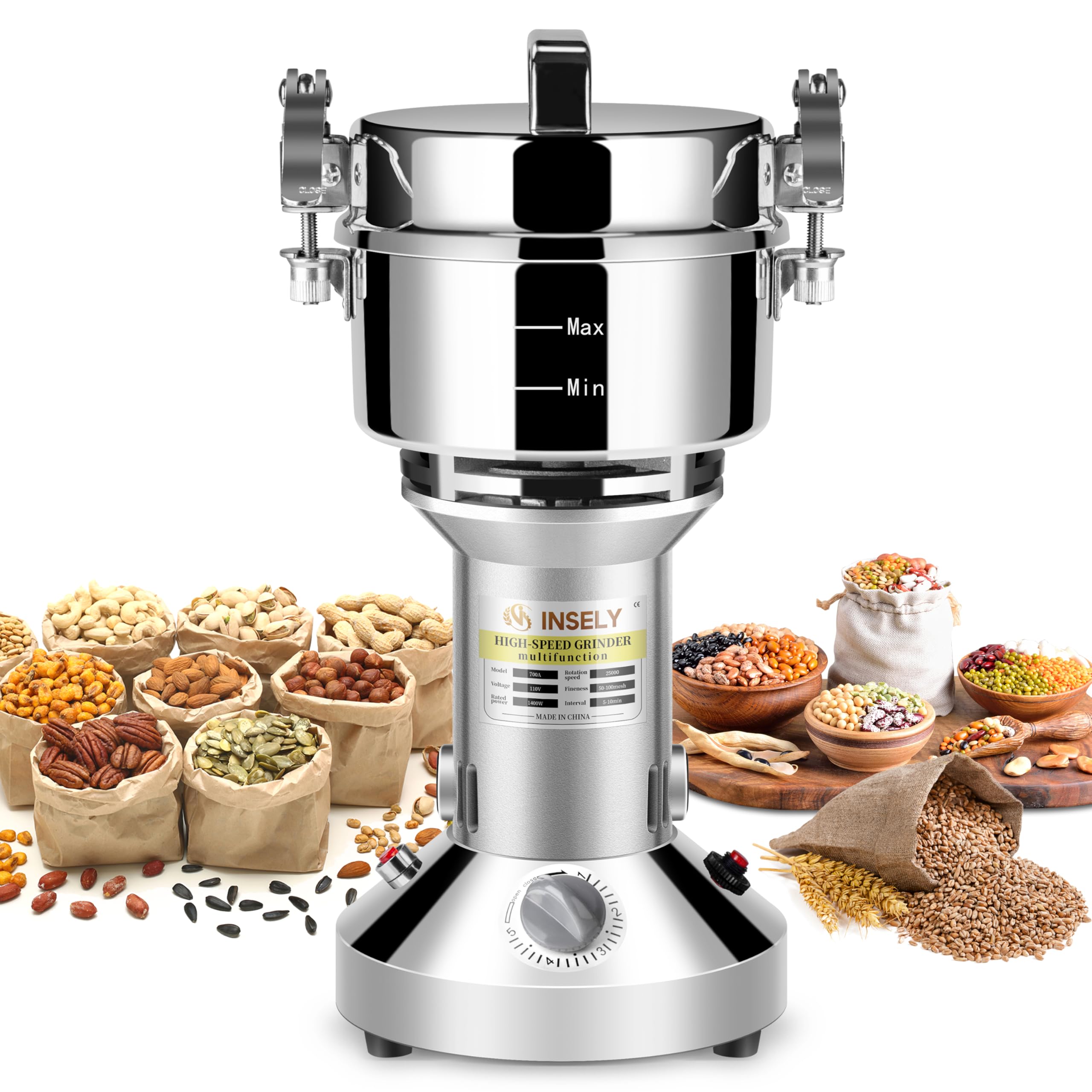 INSELY molino de granos 700 g visto de frente, ideal para harinas caseras