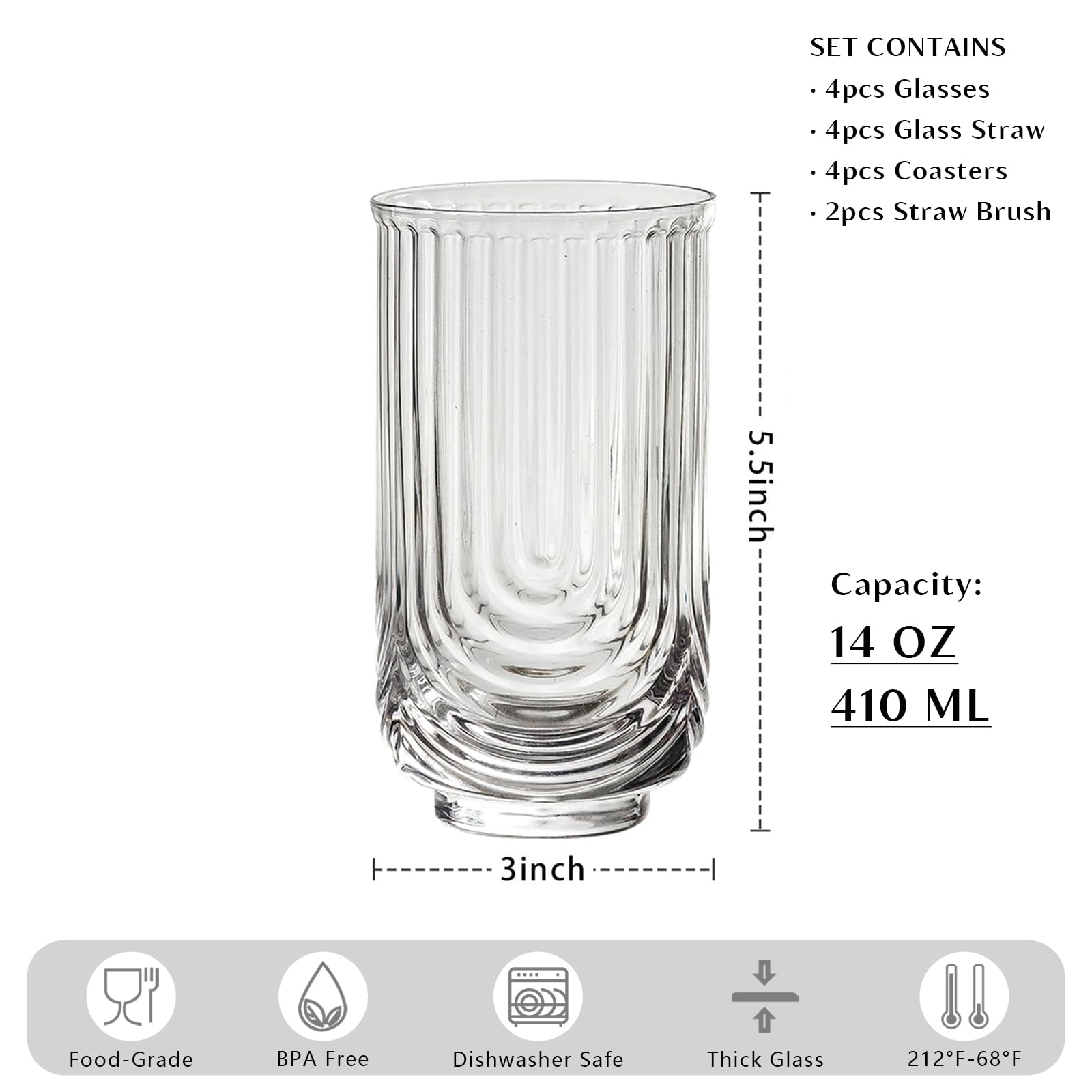 INSETLAN vaso highball arco diseno detalle soplado a mano, añade carácter artesanal