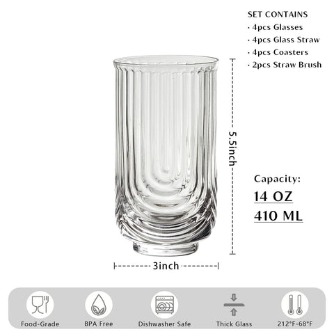 INSETLAN vaso highball arco diseno detalle soplado a mano, añade carácter artesanal