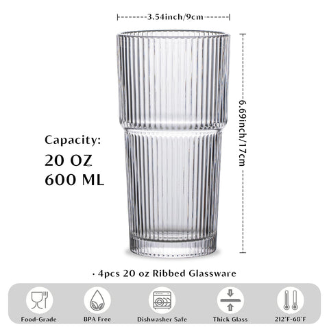 Conjunto INSETLAN de 4 vasos de vidrio, enfoque en capacidad de 590 ml.