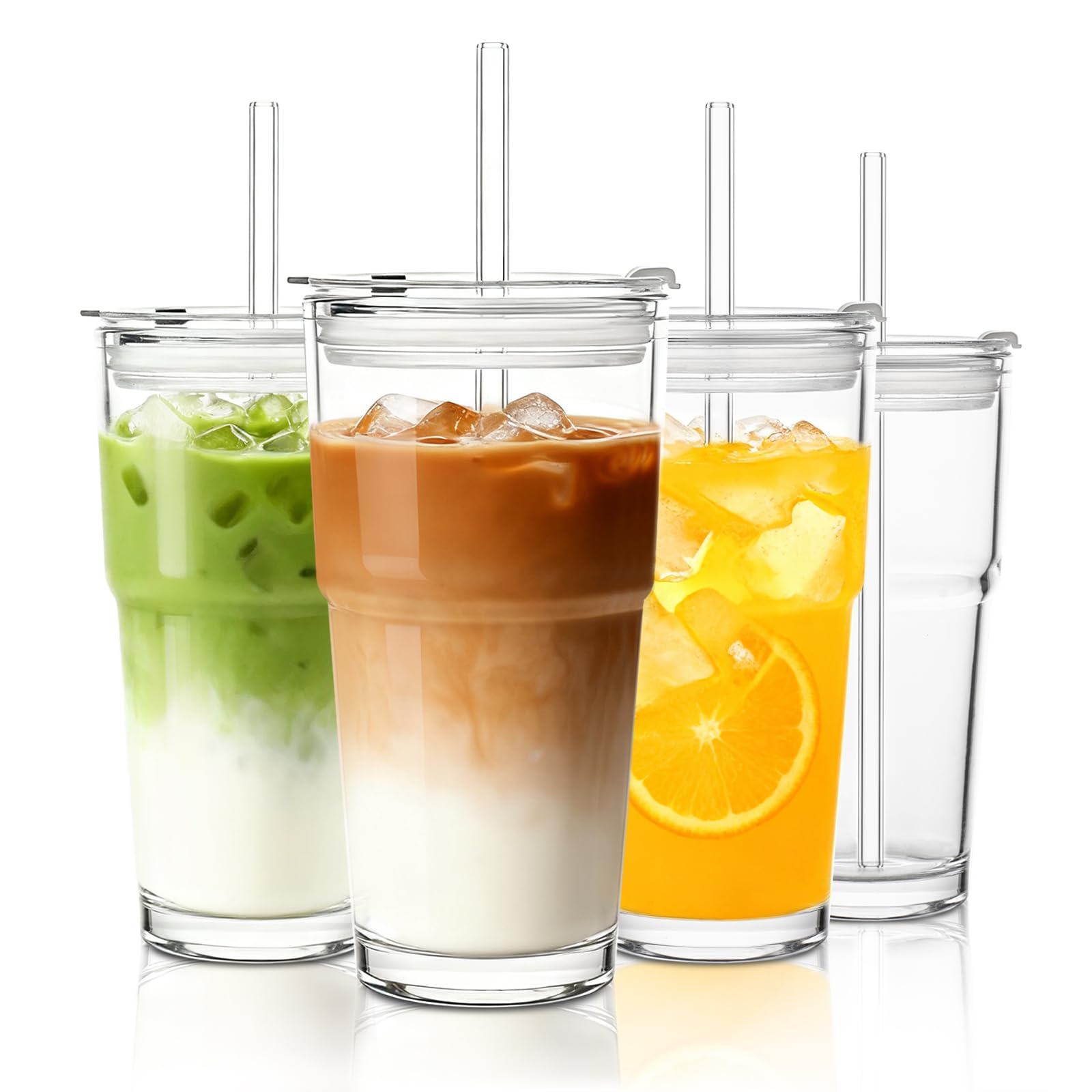 INSETLAN Tumbler de vidrio 20oz con tapa y pajilla, ideal para café helado