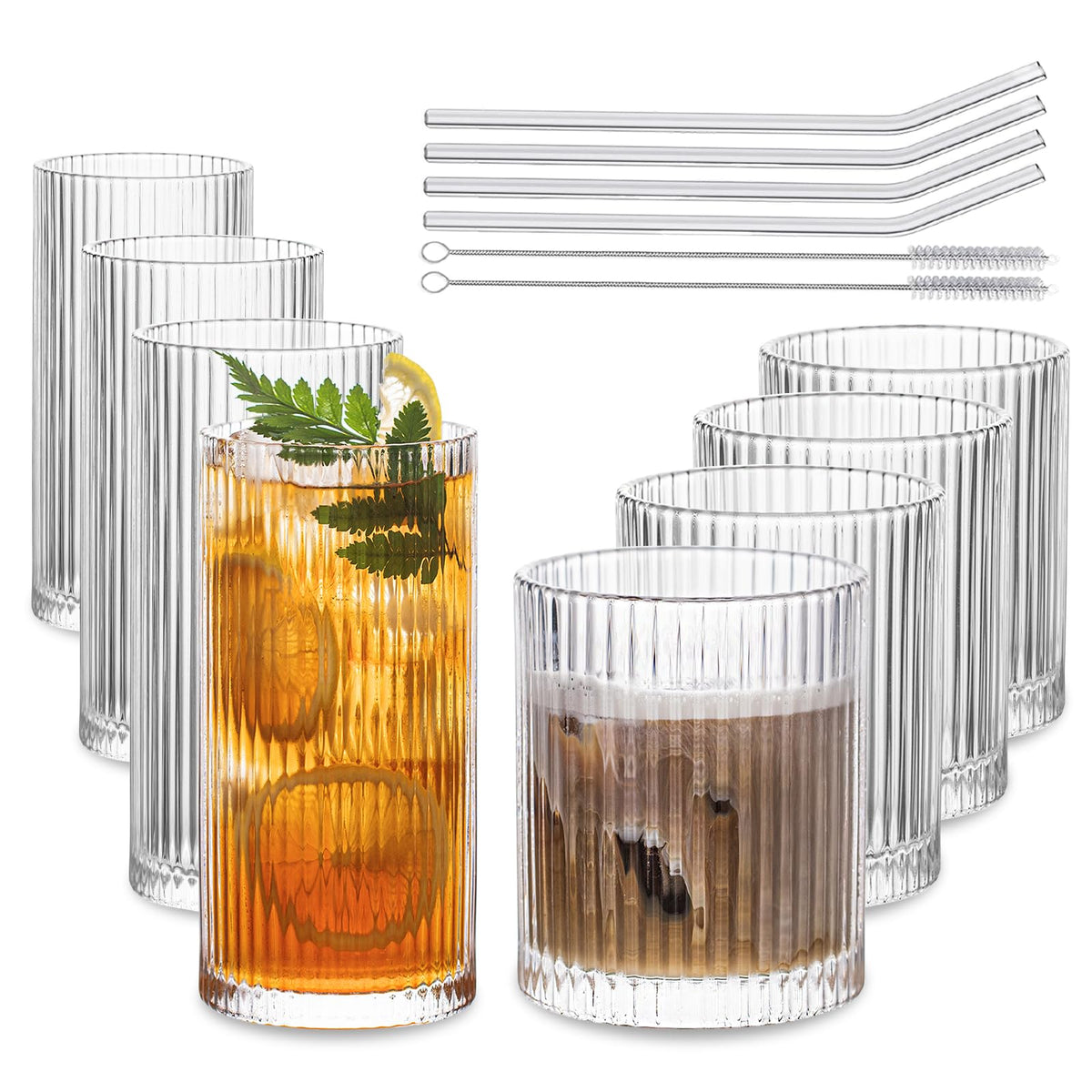 INSETLAN vaso alto 12 onzas rayado, ideal para cócteles refrescantes en casa.