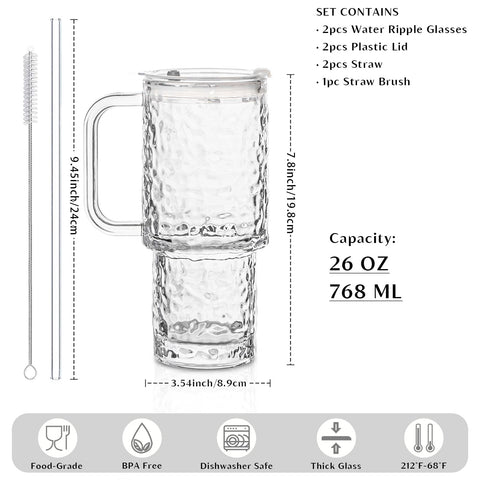 INSETLAN 26oz vaso de vidrio con asa ergonómica para transporte diario