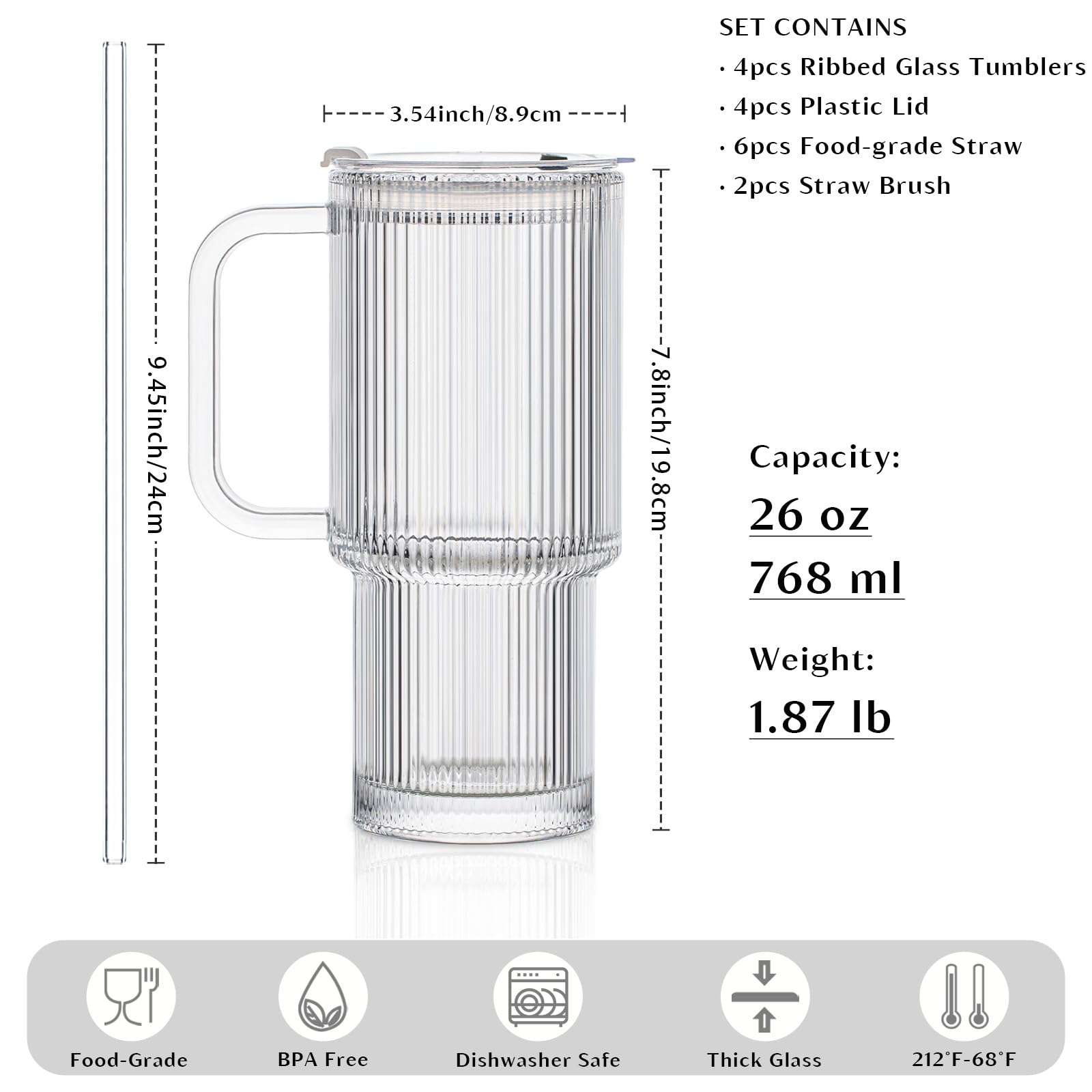 INSETLAN vaso con asa ergonómica, agarre cómodo para casa o la oficina.