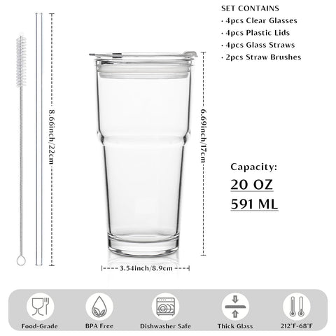 INSETLAN Vaso de vidrio claro, resistente y fácil de limpiar