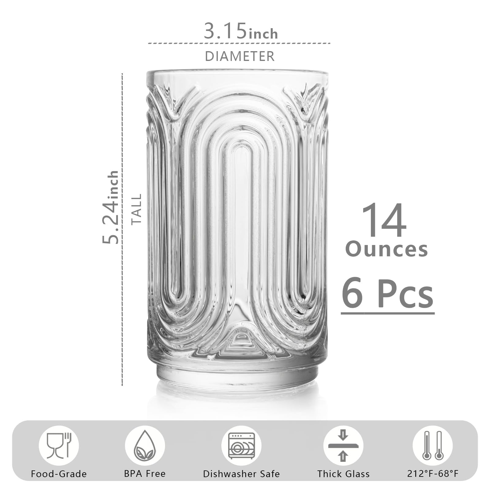 INSETLAN vasos bar art-deco con relieves, realzan la presentación de cócteles.