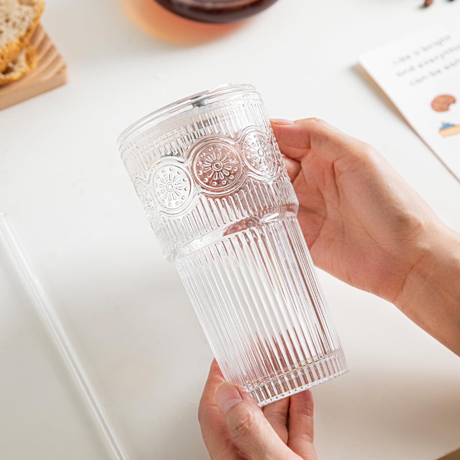 Vaso INSETLAN para cócteles, jugos y batidos, con pajilla