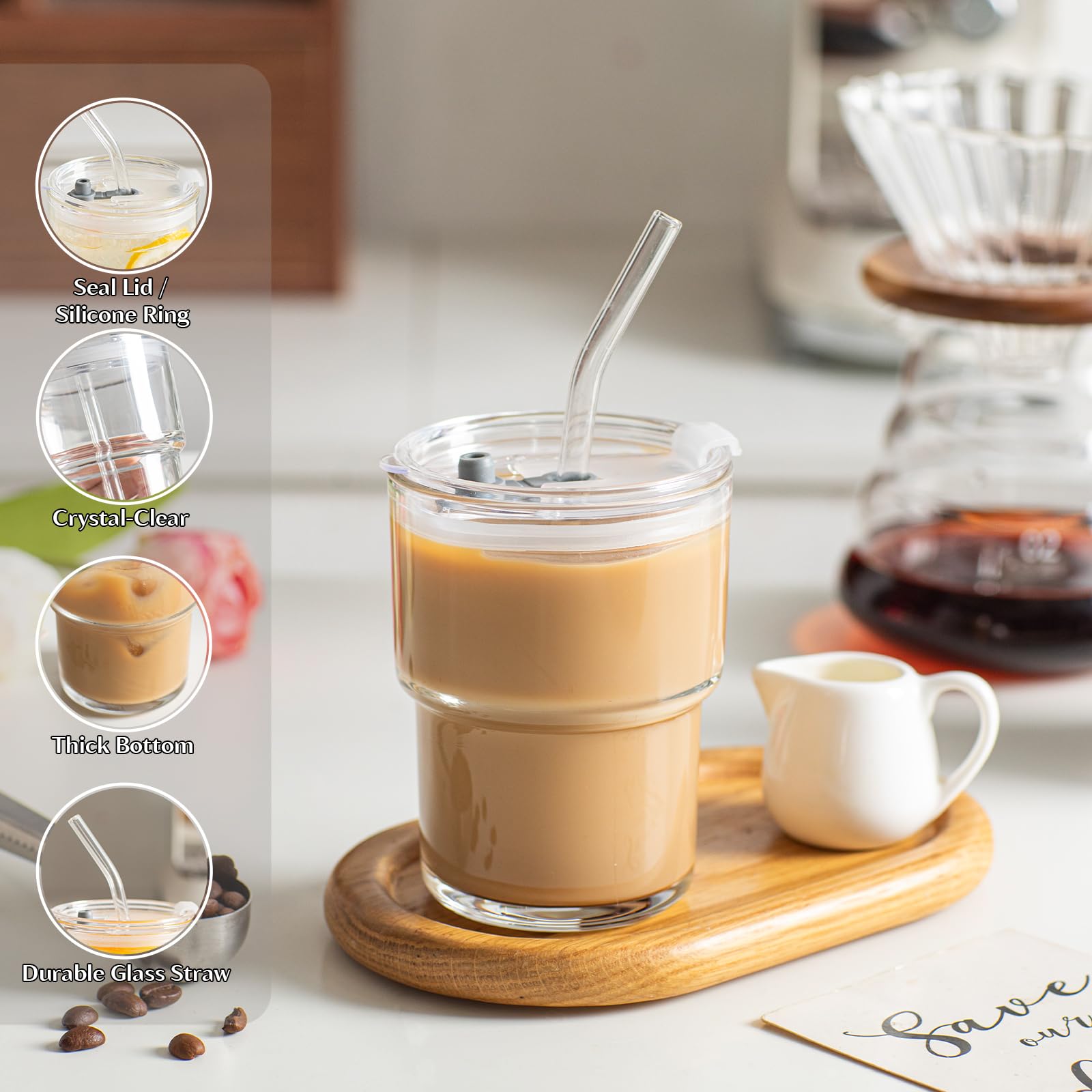 INSETLAN vaso vidrio con pajilla reutilizable para beber diario