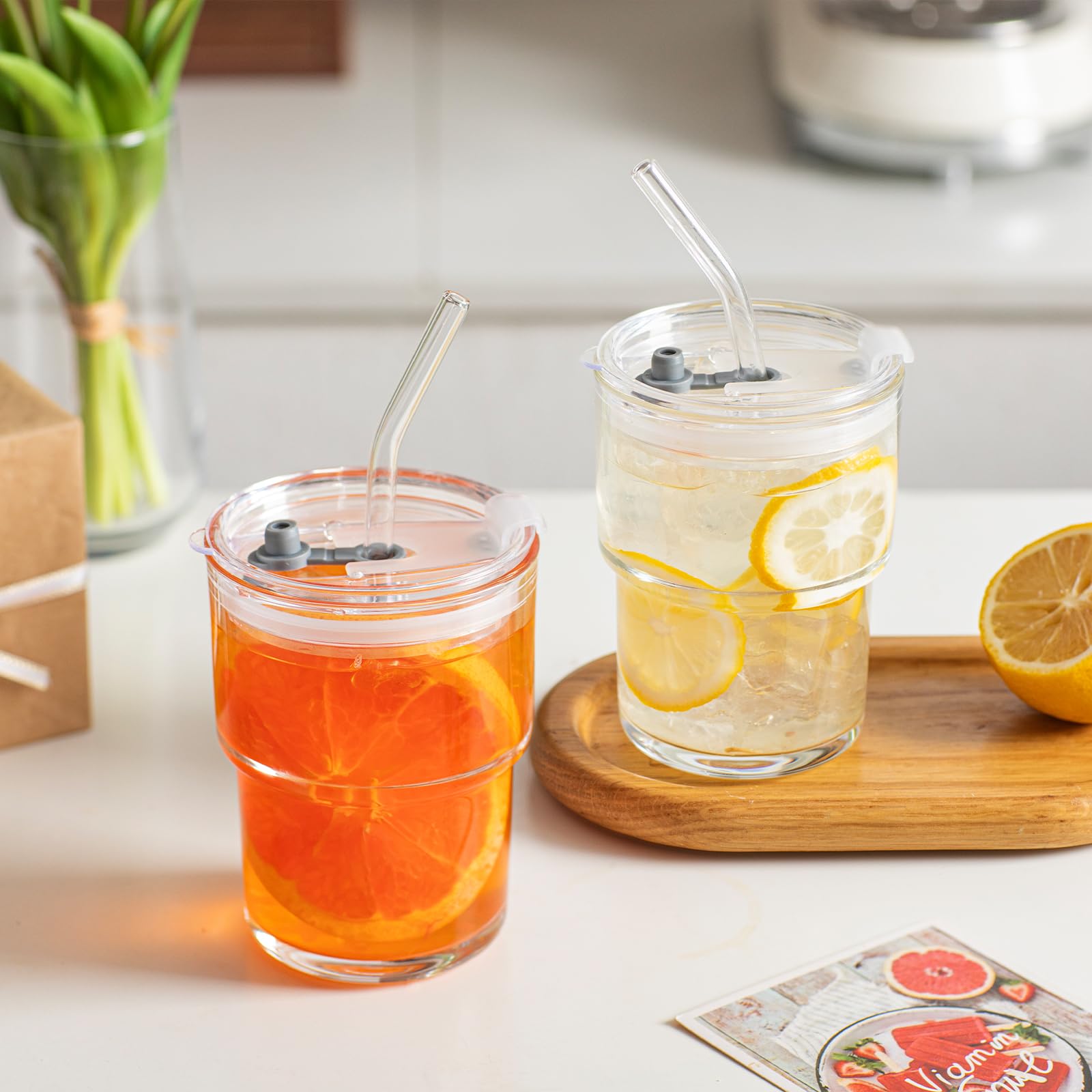 INSETLAN vaso de vidrio cristalino ofrece agarre cómodo y diseño elegante