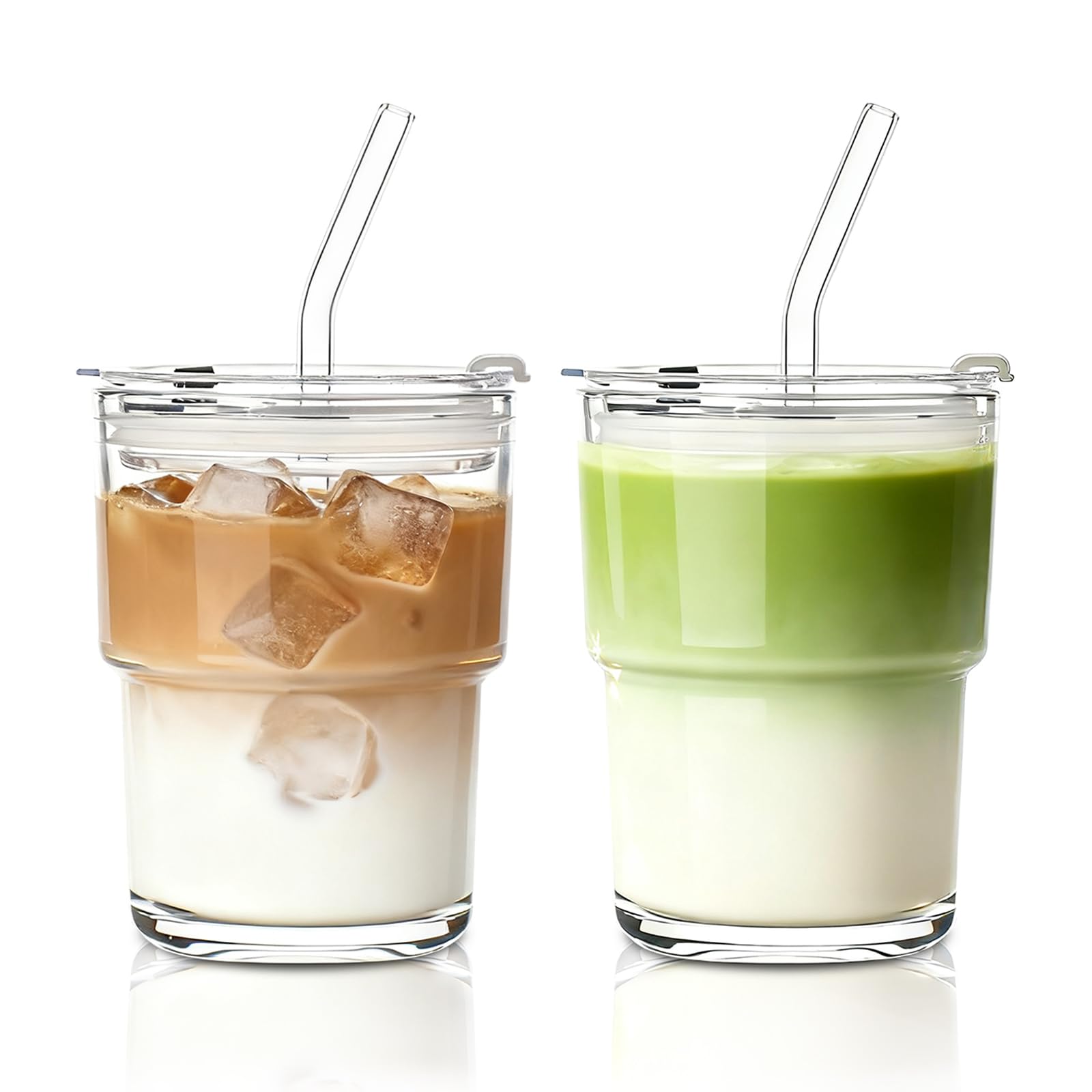 INSETLAN vasoss de vidrio portátil 13oz con tapa para llevar café caliente o frío