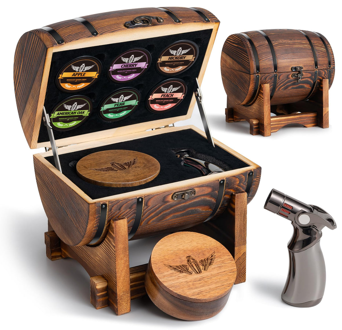 INSISART Whisky Smoker Kit con barril de madera carbonizada para decorar y aromatizar.