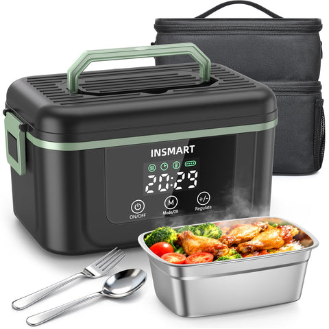INSMART caja almuerzo eléctrica con interior de acero 304 para porciones grandes