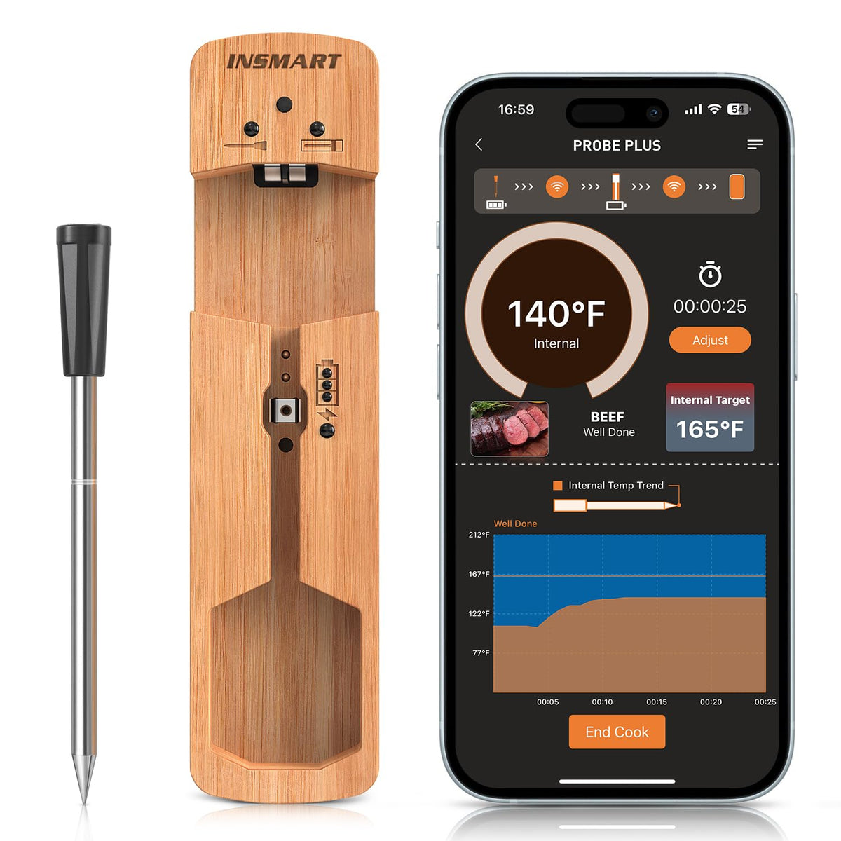 INSMART termómetro inalámbrico de cocina para monitorizar cocción sin cables