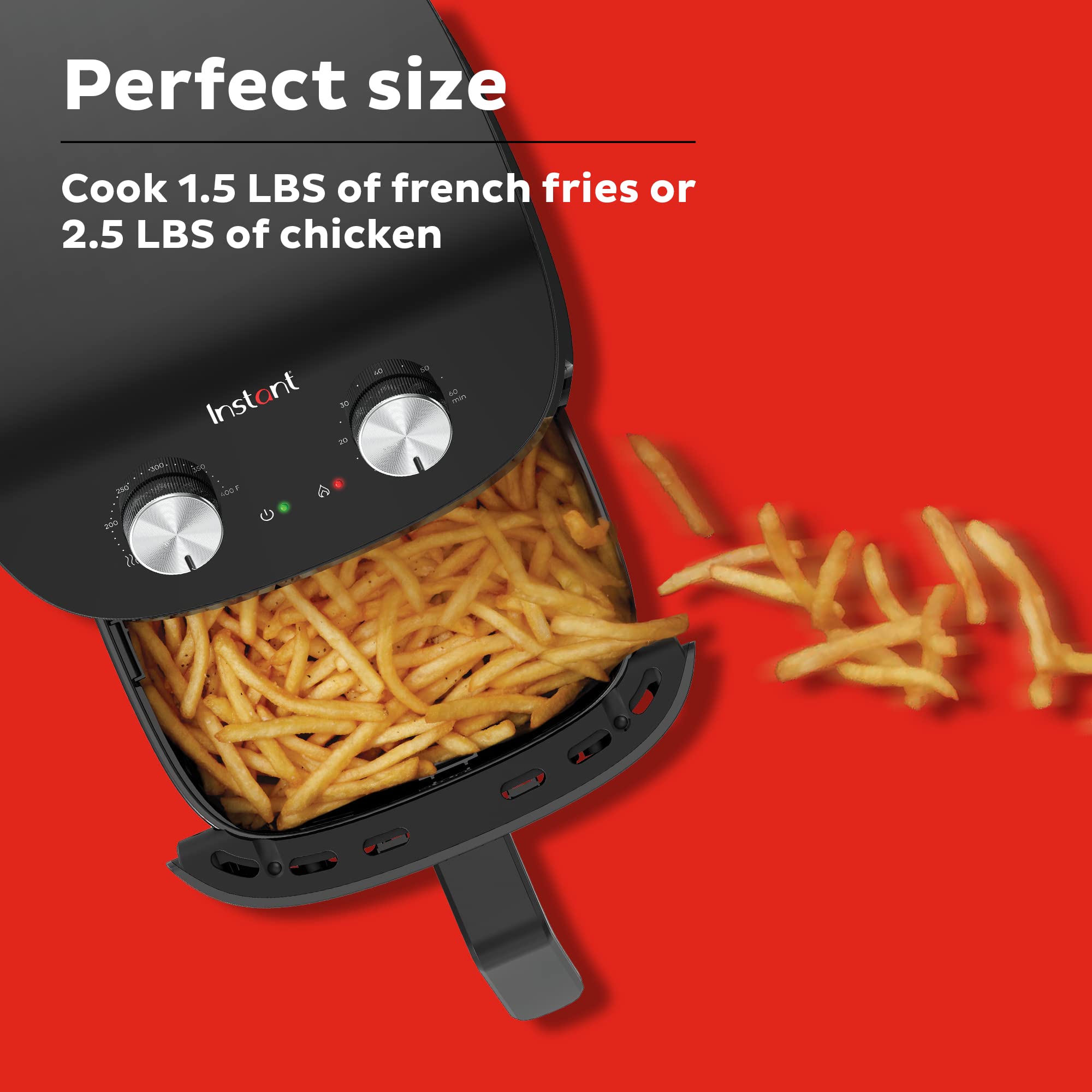 Instant Pot Essentials 4QT, tamaño 4 Qt ideal para 1.5 lb de papas fritas.