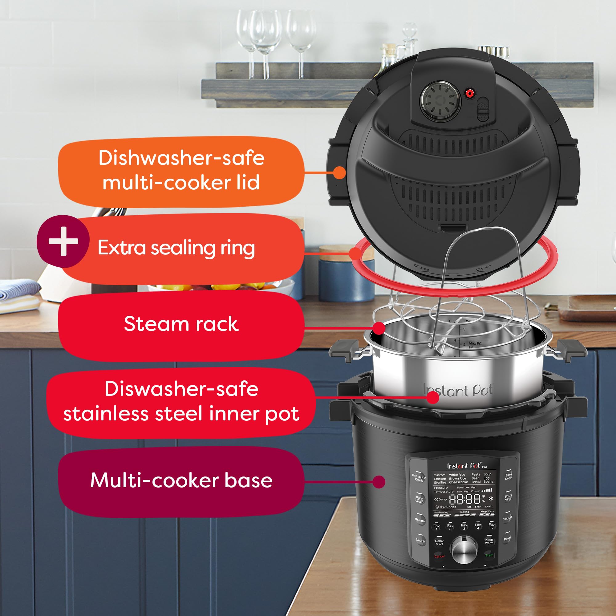 Instant Pot Pro 10-in-1: seguridad y control durante el cocinado.