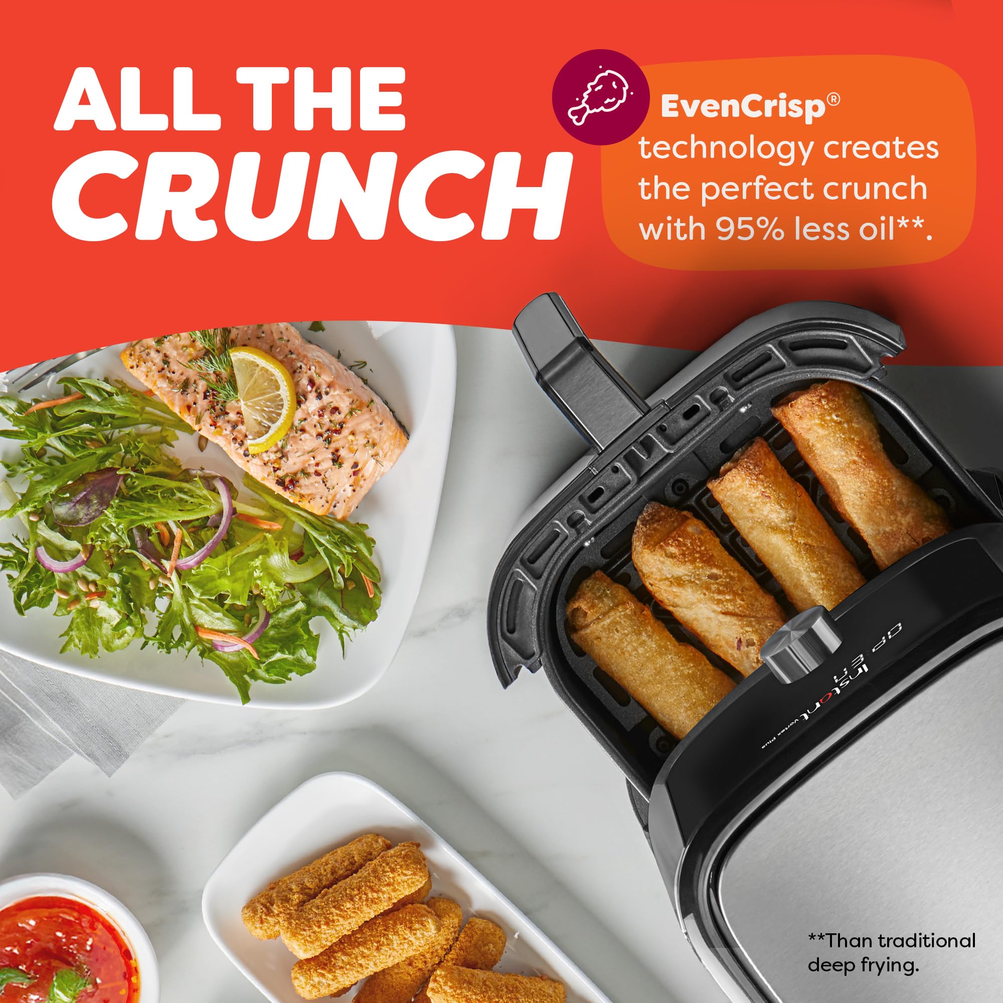 Instant Pot Vortex Plus, tecnología EvenCrisp para crujiente con menos aceite.