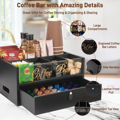Intarsio barra cafetera acabado natural, encaja con estilos rústicos y modernos.