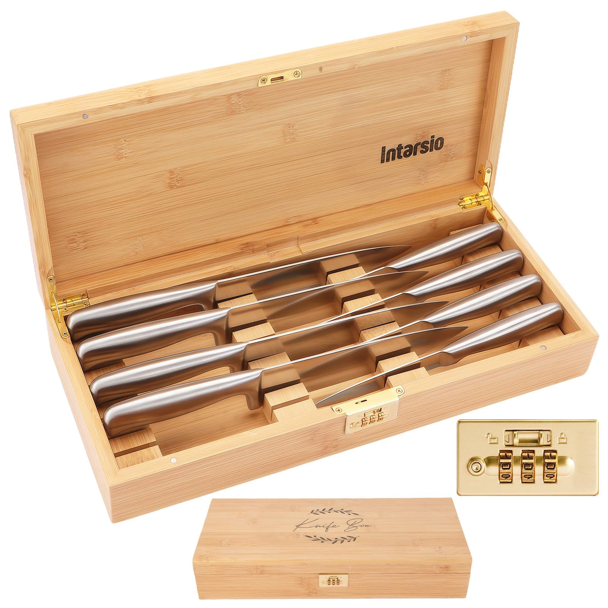 Intarsio caja cuchillos bambu grande con cerradura, seguridad para la familia