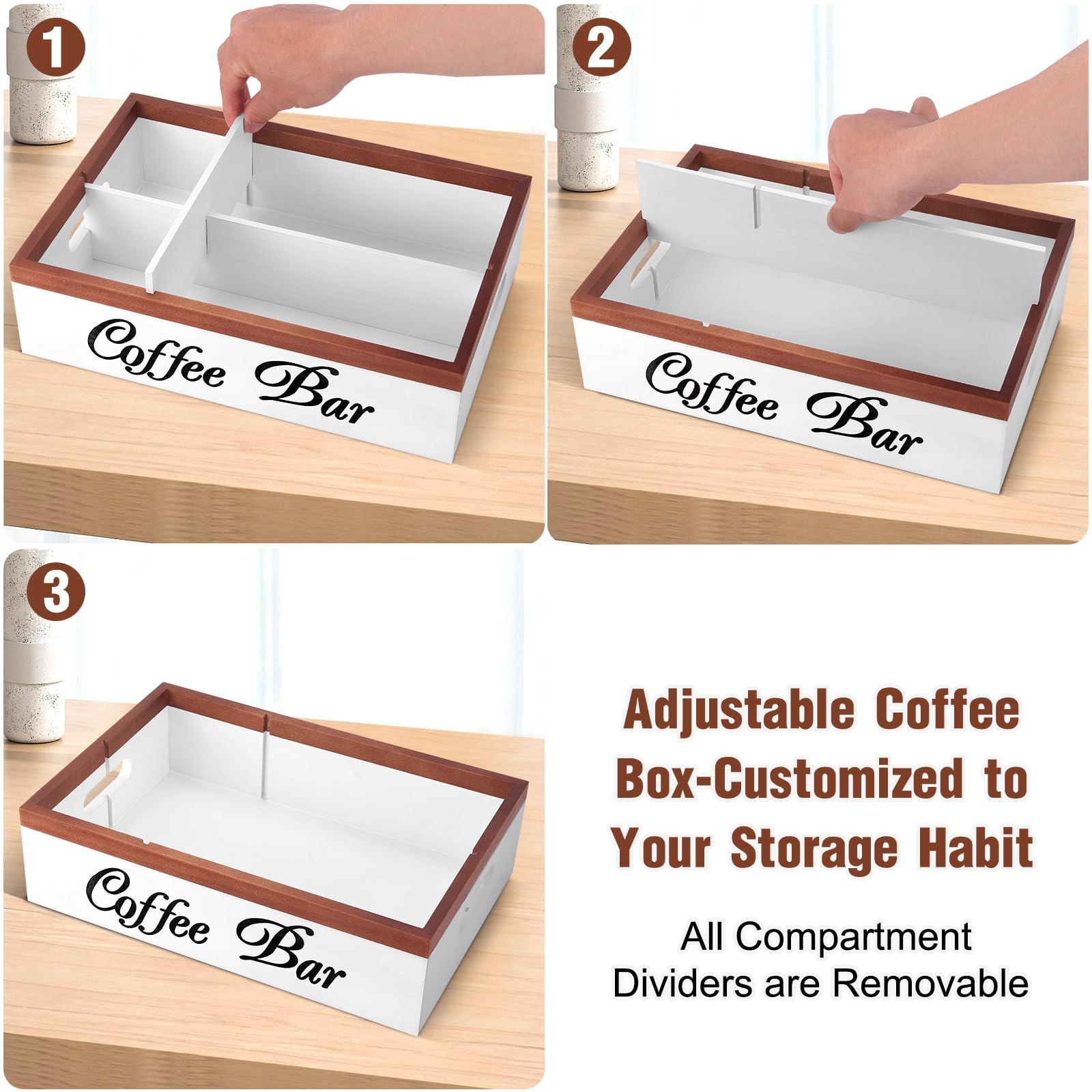 Intarsio organizador de cuatro compartimentos amplios para herramientas de café.