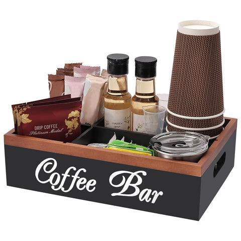 Intarsio organizador de café en pino para tazas y accesorios ordenados