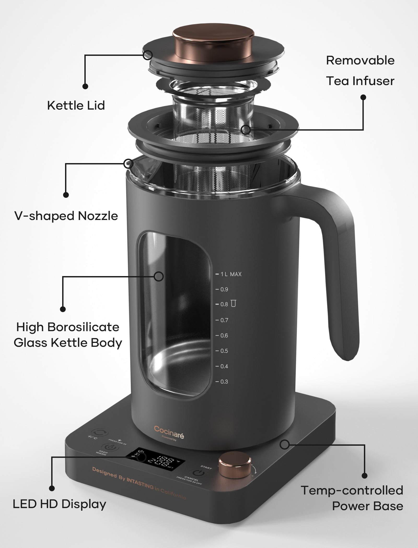 INTASTING control de temperatura con pomo preciso para té y café