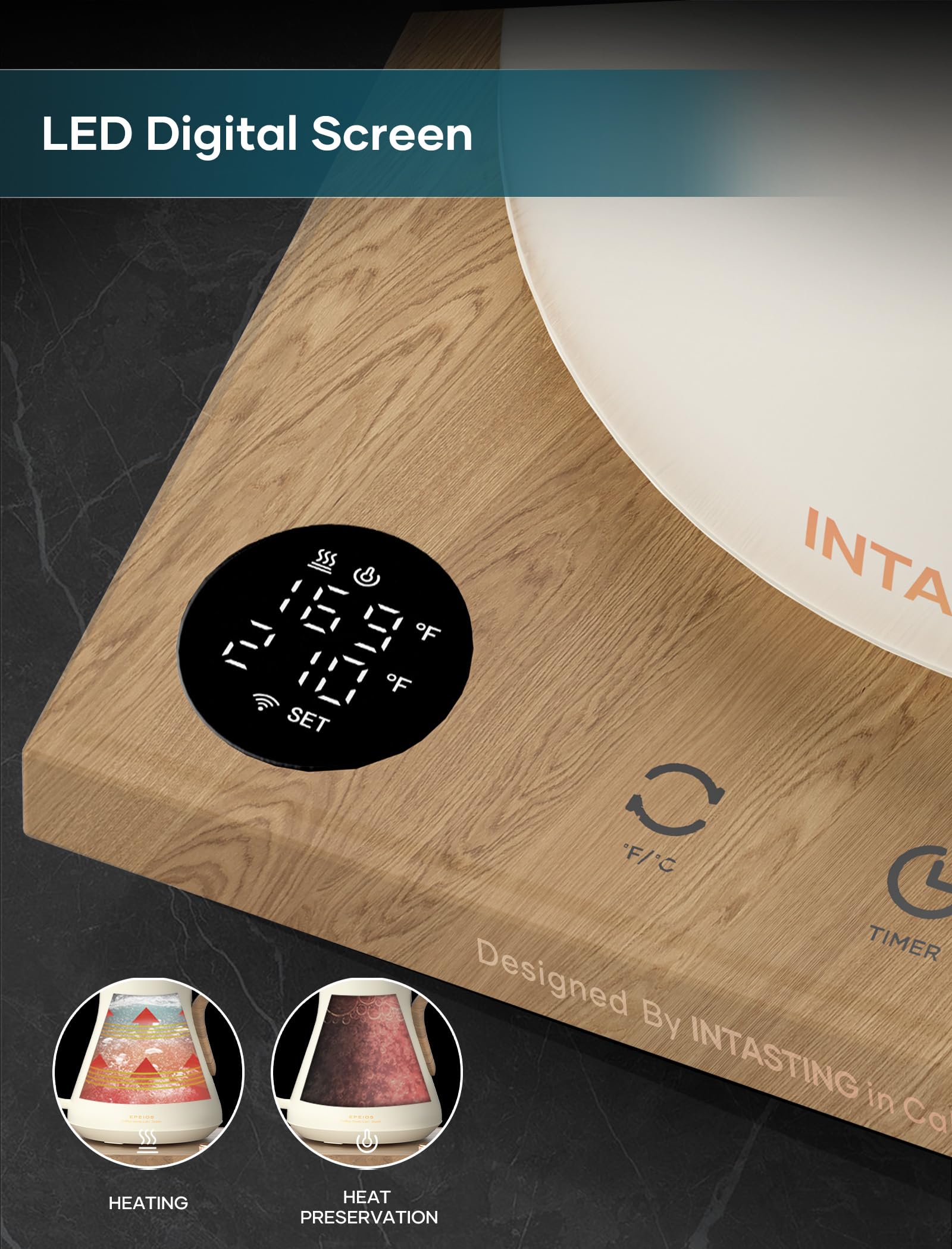 INTASTING mango ergonómico con detalle de madera para agarre cómodo.