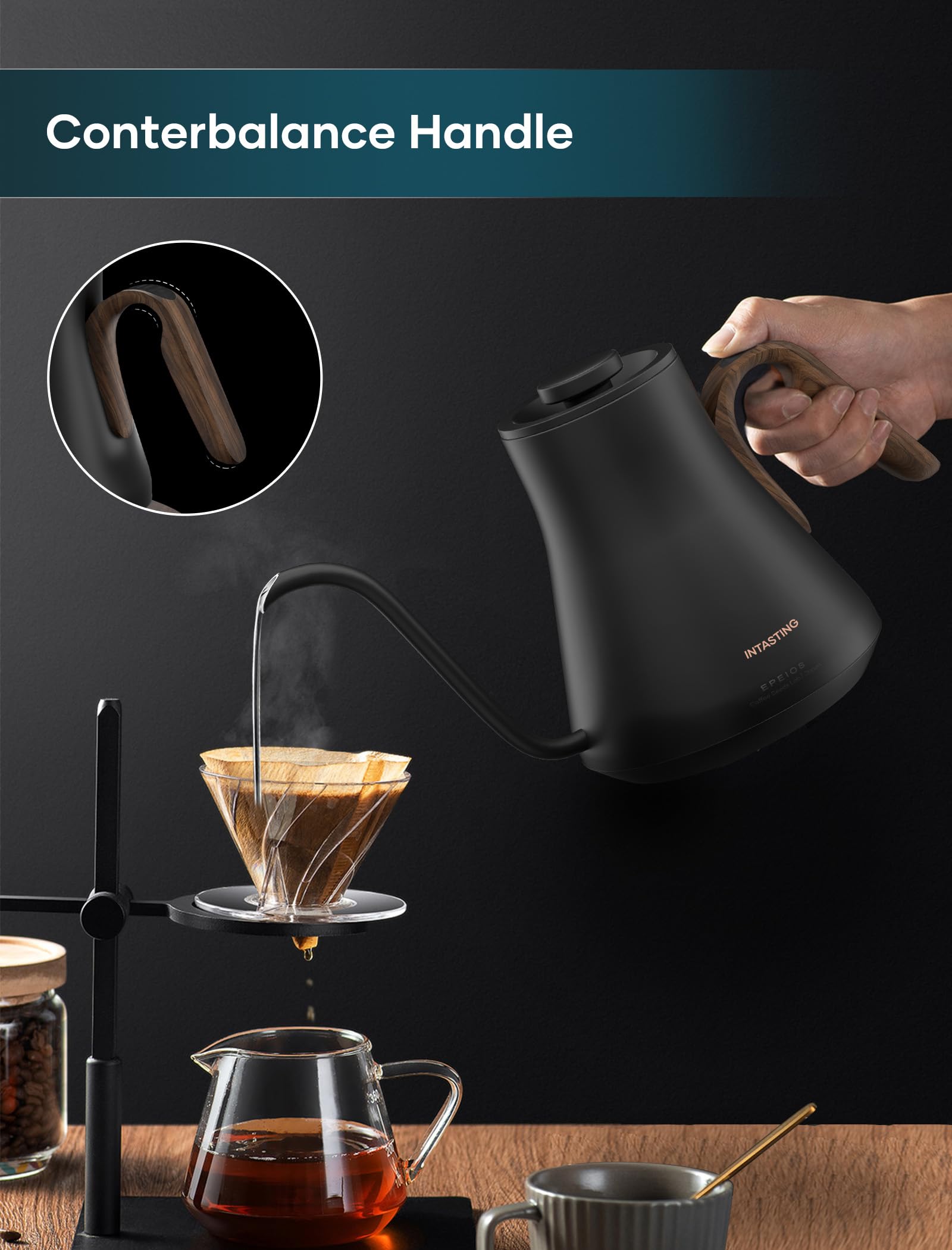 Intasting hervidor eléctrico con pantalla digital para controlar la temperatura.