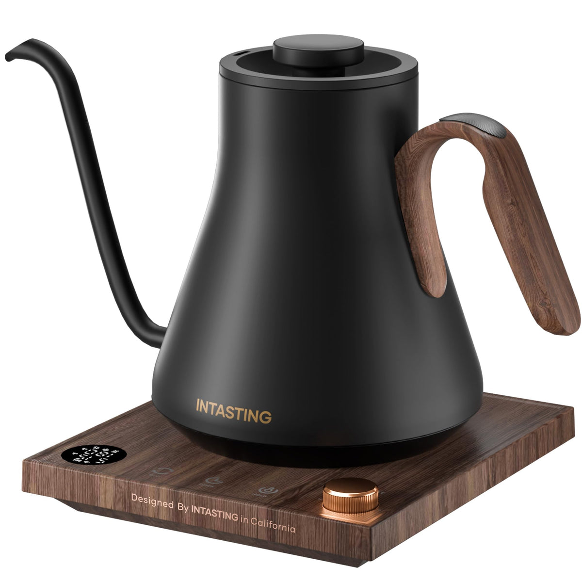 Intasting olla eléctrica con pico de ganso y precisión de temperatura para café perfecto.
