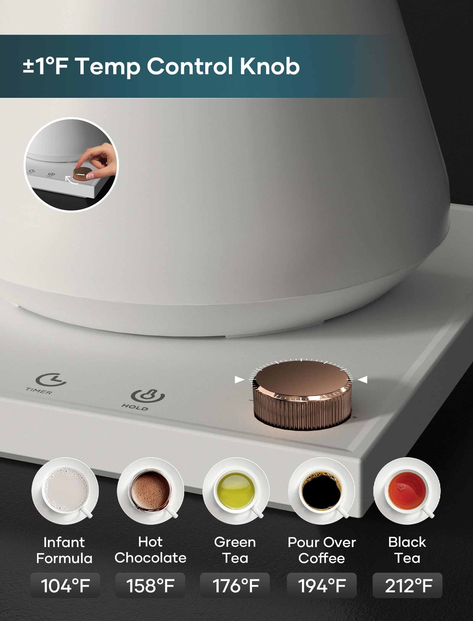 INTASTING tetera eléctrica con control de temperatura preciso para consistencia en bebidas.