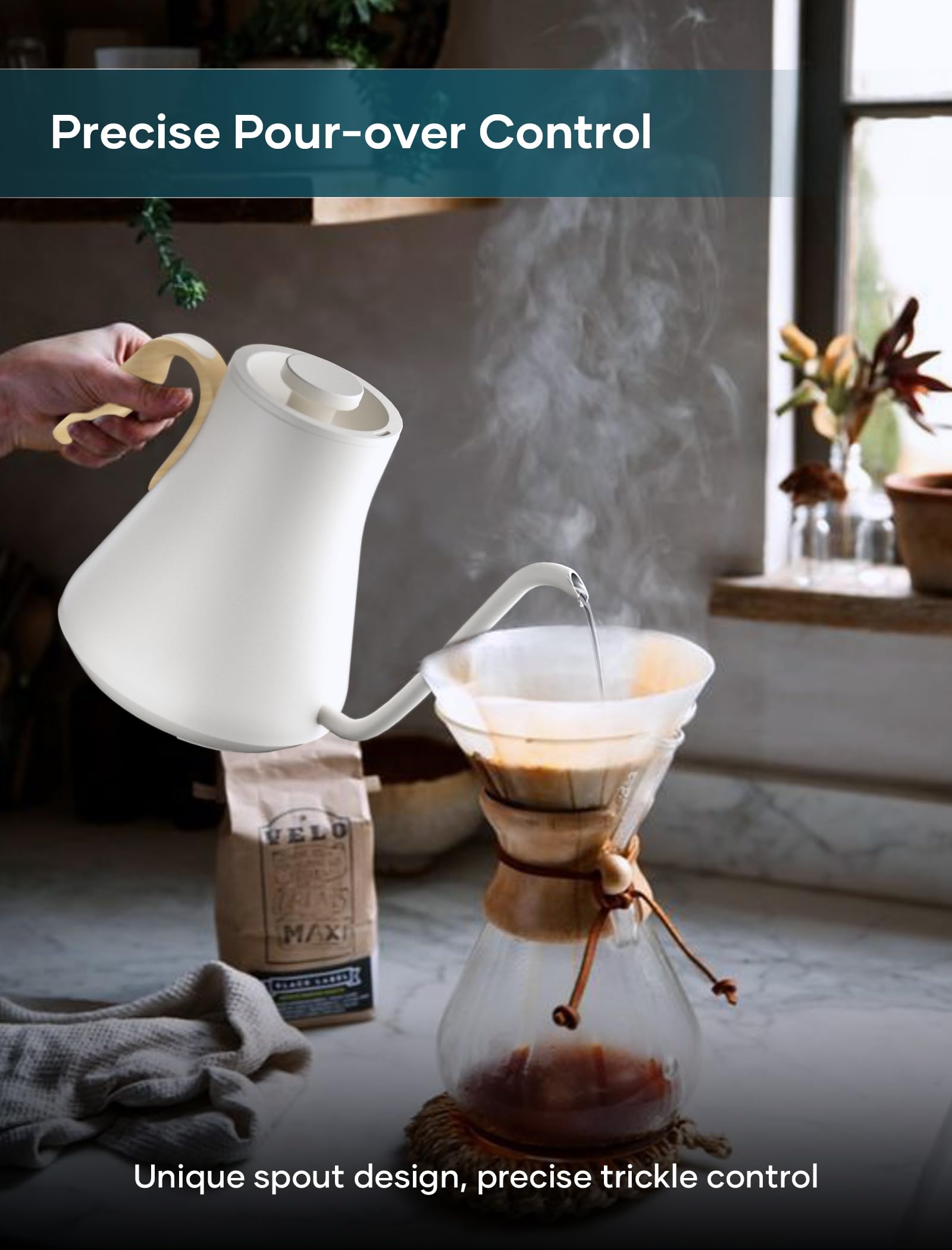 INTASTING tetera eléctrica con interior de acero inoxidable para agua segura.