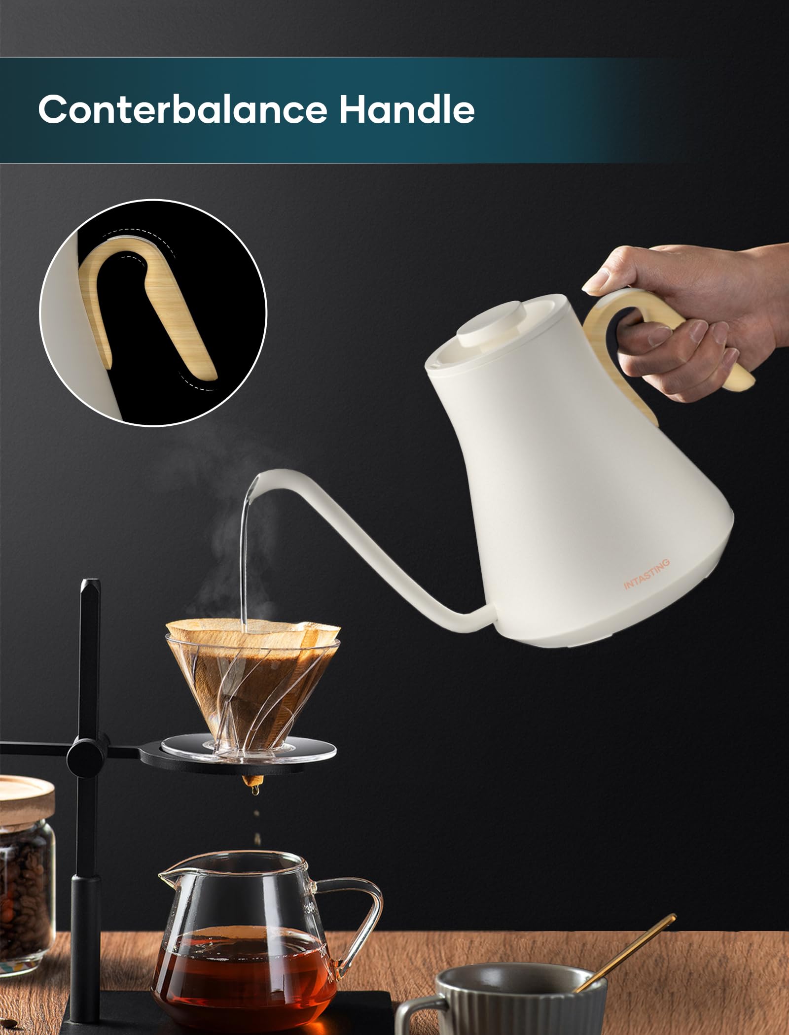 INTASTING tetera eléctrica con pico fino de 0,65 mm para vertidos suaves.