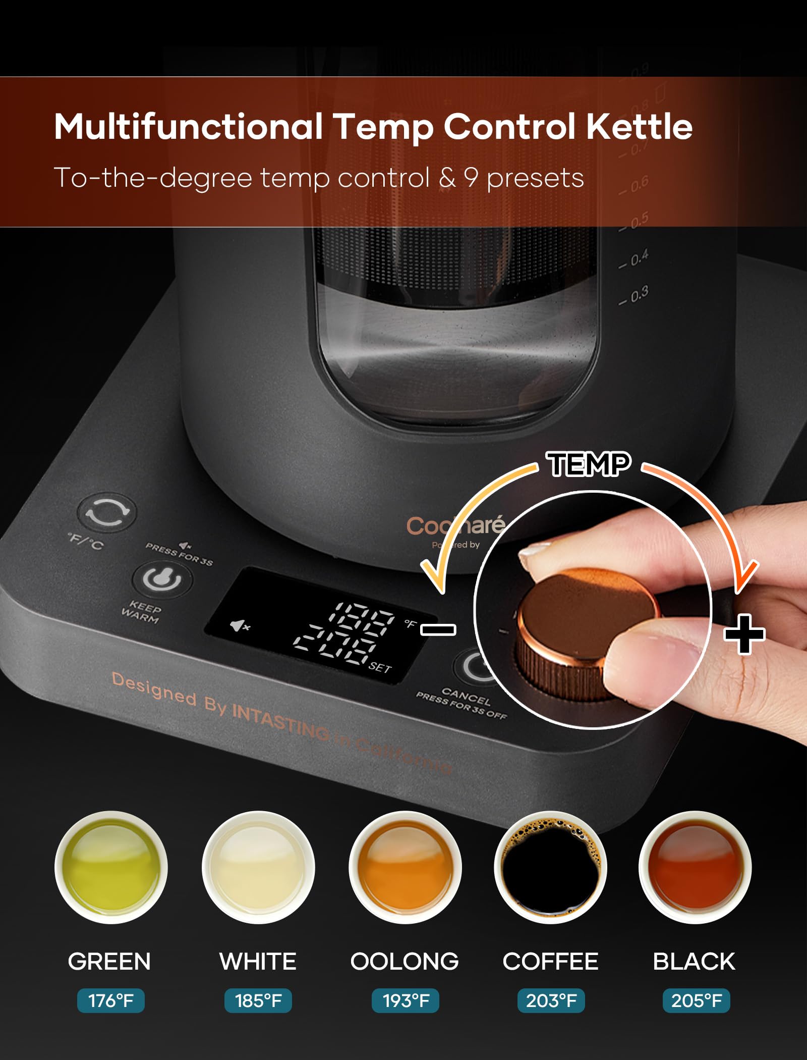 INTASTING tetera de vidrio de 1 litro para agua caliente