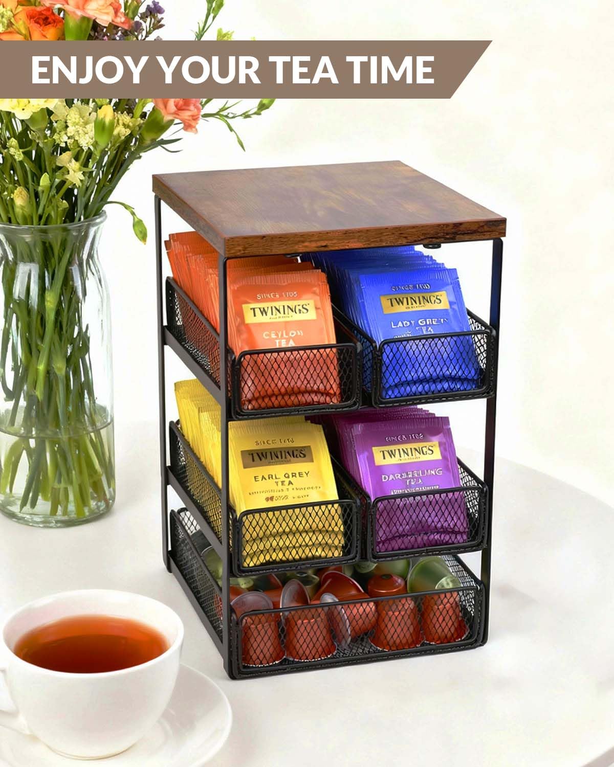 IntreLife estante compacto para barra de té en cocinas pequeñas.