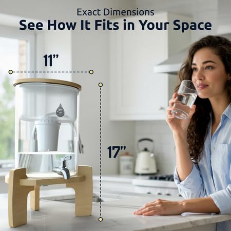 Invigorated Water pH Recharge dispensador-agua-vidrio-madera: diseño elegante en la encimera.