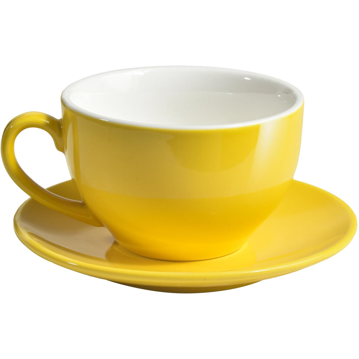 IonEgg taza de porcelana amarilla de 220 ml para cappuccino con platillo, diseño elegante.