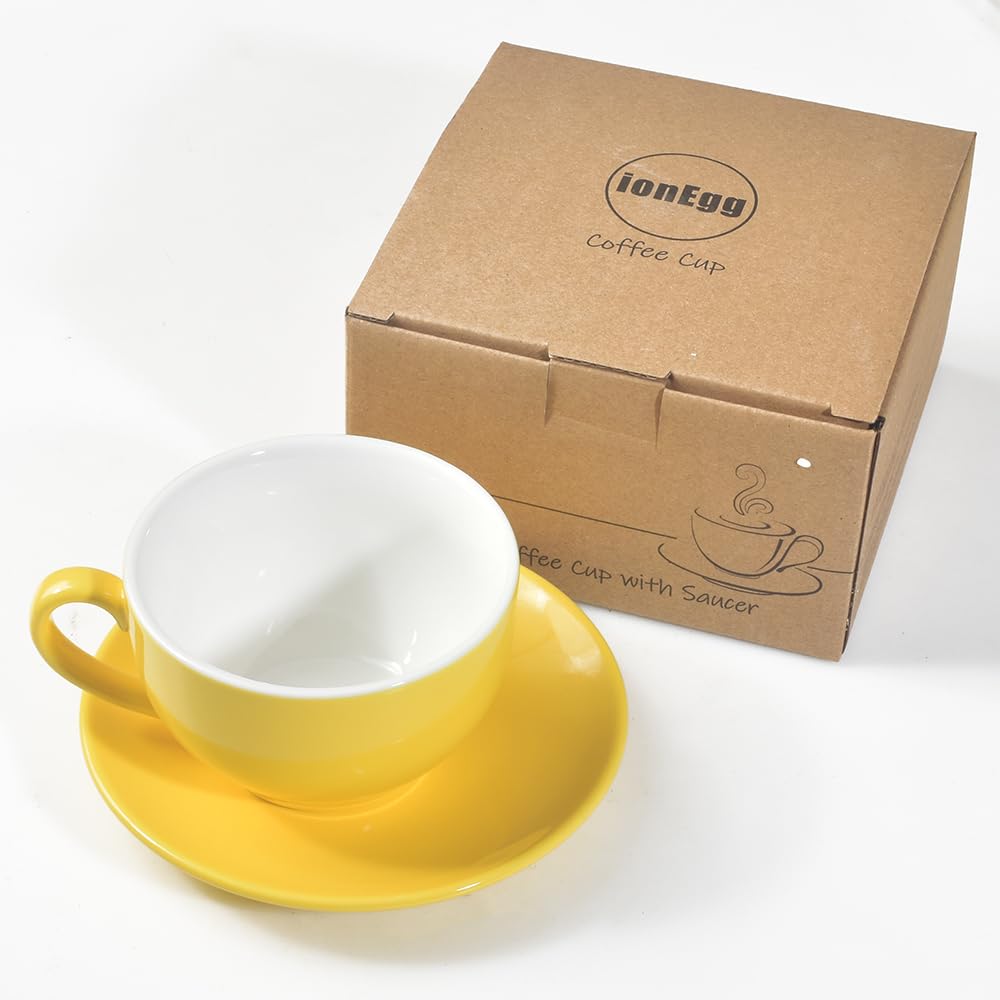 IonEgg taza de porcelana amarilla apta para microondas y lavavajillas, limpieza rápida.