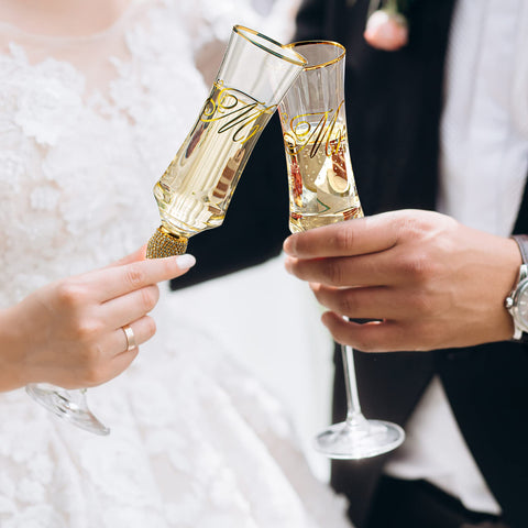 iooiluxry copas sr sra oro: copas de boda con borde dorado para brindar