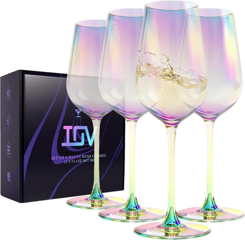 IOV copas de vino blanco, conjunto de 4, ideales para degustaciones diarias.