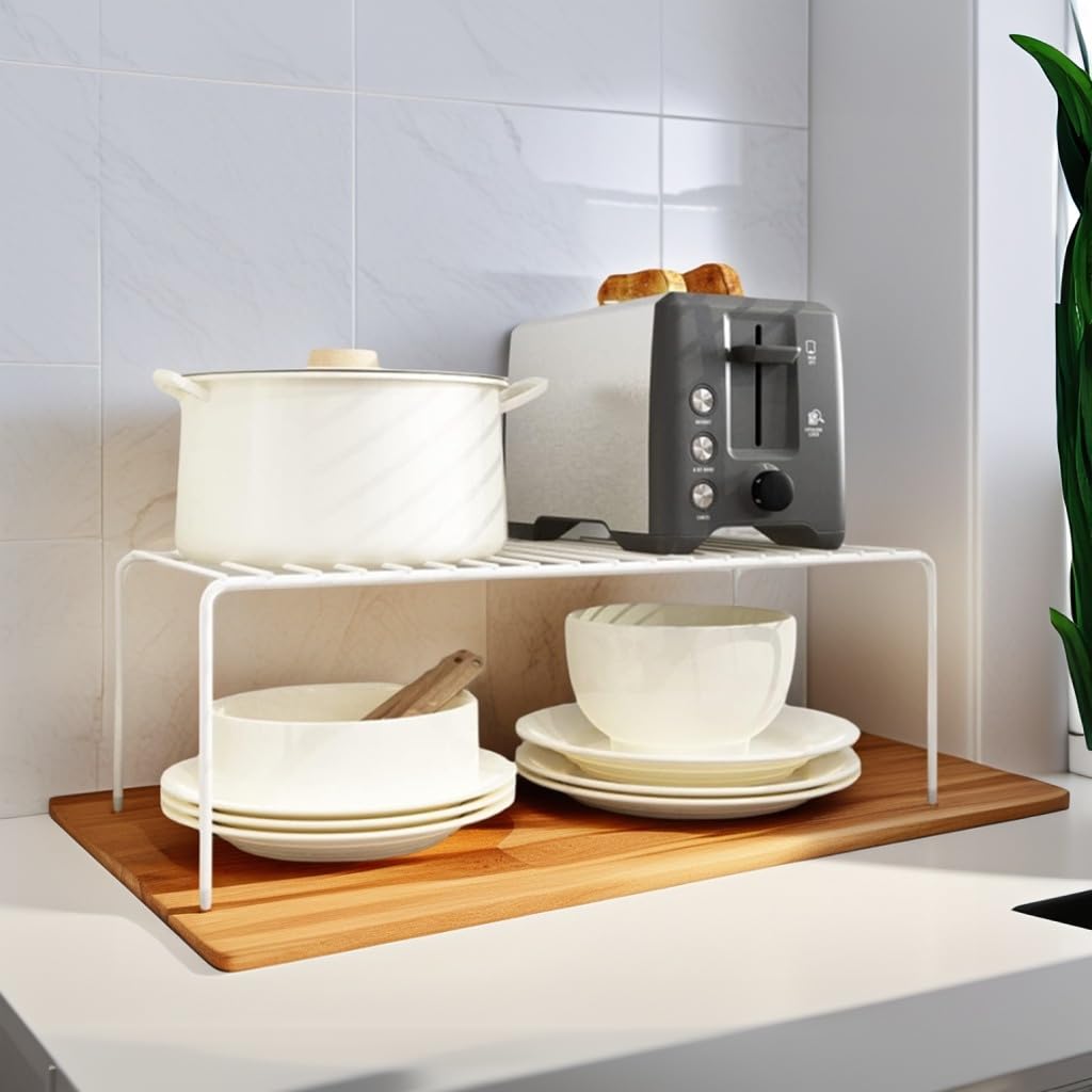 iPEGTOP estante doble para almacenamiento blanco, ideal en alacenas.