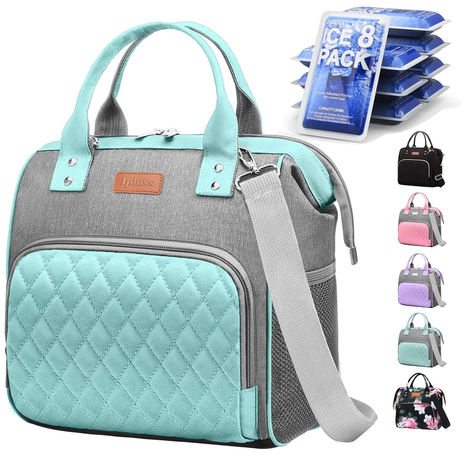 iPhixx bolsa de almuerzo para mujer verde, vista frontal, estilo versátil para el día